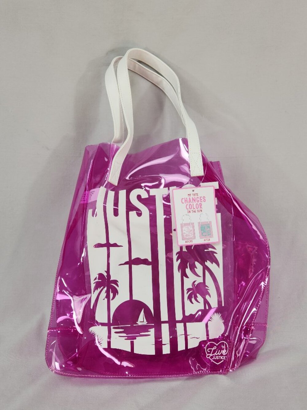 Justice Live Pink Translucent Color Changing  Girls Tote Bag Beach Vacation